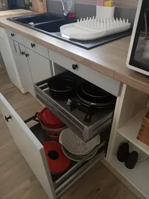 Cuisine ou kitchenette dans l'établissement Le hangar de mamie
