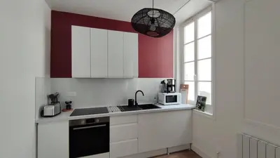 Cuisine ou kitchenette dans l'établissement Le Tréville Grand Studio Cosy 32M2