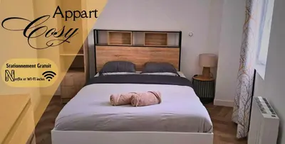 Un ou plusieurs lits dans un hébergement de l'établissement Appart Cosy Saint-Jean, Centre ville, Wi-Fi Fibre, Cuisine & Confort