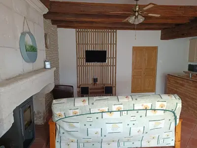 Télévision ou salle de divertissement dans l'établissement Charmante maison en pierres