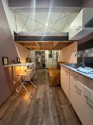 Cuisine ou kitchenette dans l'établissement La Tiny : Adorable petit studio /parking gratuit.