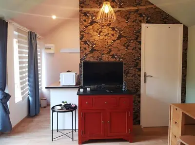 Télévision ou salle de divertissement dans l'établissement Japan House : studio en bois Zen - Wifi - Parking gratuit