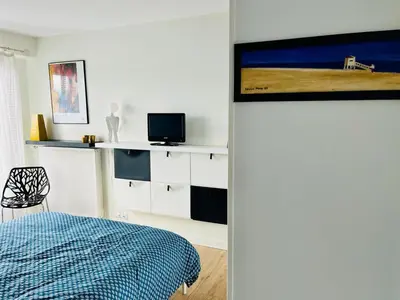 Télévision ou salle de divertissement dans l'établissement Champs de mars Appartement 1 chambre proche centre ville, balcon et parking