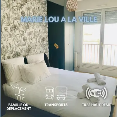 Un ou plusieurs lits dans un hébergement de l'établissement Cocon Lumineux Centre, Gare 10min, Wifi , 4p