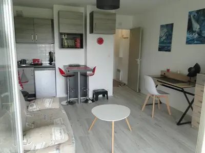 Cuisine ou kitchenette dans l'établissement Magnifique studio à Aytré