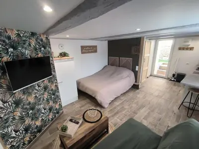 Télévision ou salle de divertissement dans l'établissement La porte Bleue