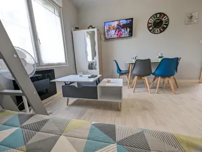 Télévision ou salle de divertissement dans l'établissement Grands Studios Maillochon accès Gare de Poitiers et Centre ville à Pieds