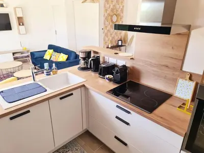 Cuisine ou kitchenette dans l'établissement La Riviera - Site du Futuroscope - 3 chambres