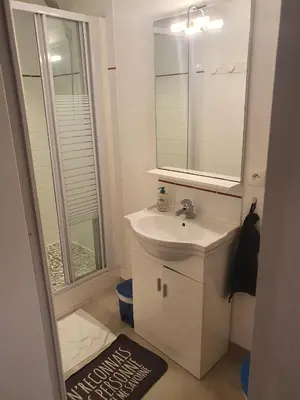 Salle de bains dans l'établissement Joli studio décoré proximité cure centre ville