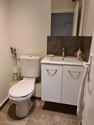 Salle de bains dans l'établissement Maison de vacances en pierre avec piscine