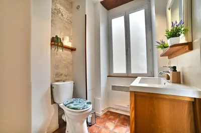 Salle de bains dans l'établissement Jungle Rochelaise - Coeur de ville, Entièrement Rénovée, Tv 4K, Fibre, Quartier Porte Royale