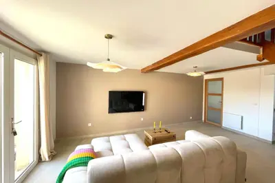Télévision ou salle de divertissement dans l'établissement La Touzetterie avec SPA-cour privée