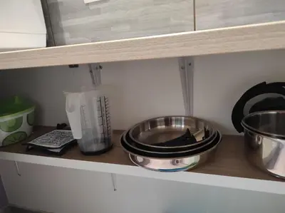 Cuisine ou kitchenette dans l'établissement Studio climatisé, 30 min parc célèbre, sentiers pédestres, pistes cyclables, à 1h des plages