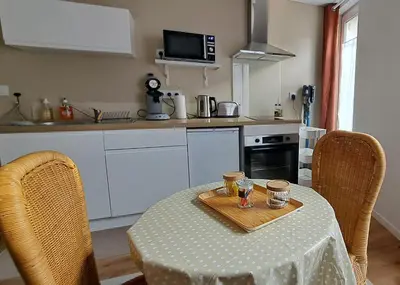 Cuisine ou kitchenette dans l'établissement La porte Bleue - appartement juste rénové - très propre - grand confort - lumineux - calme - centre historique