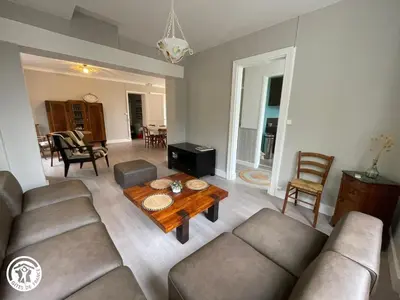 Coin salon dans l'établissement Maison rénovée proche du Rocher de Cheffois avec Wifi - FR-1-426-587