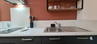Cuisine ou kitchenette dans l'établissement Le Mezzo - Parking gratuit - 10min Poitiers Centre, CREPS, chantier SNCF - 5min Vouneuil-sous-Biard - Proche Domaine des Piliers