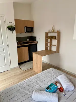 Cuisine ou kitchenette dans l'établissement Maisonnette cosy au calme terrasse local vélo