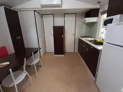 Cuisine ou kitchenette dans l'établissement Mobil-home confortable avec terrasse, 3 chambres pour 6 personnes - API-1-52-752
