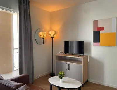 Télévision ou salle de divertissement dans l'établissement Zenao Appart'hôtels Cognac
