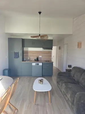 Cuisine ou kitchenette dans l'établissement Maisonnette près de la plage