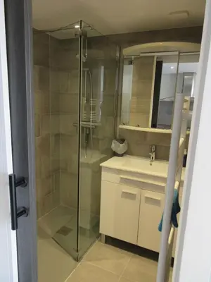Salle de bains dans l'établissement Maisonnette avec terrasse et parking