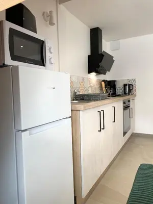 Cuisine ou kitchenette dans l'établissement Duplex en pays mélusin