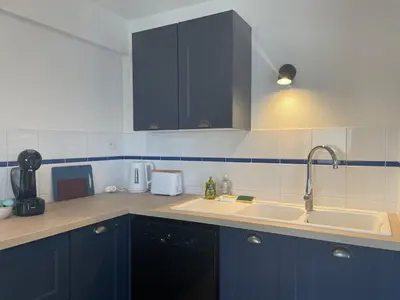 Cuisine ou kitchenette dans l'établissement Le Grand Viennois Futuroscope