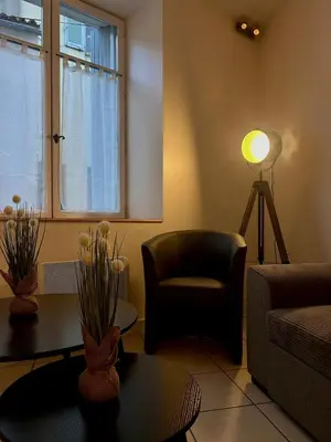 Coin salon dans l'établissement Maison 3 chambres, deux salles d'eau, patio, Wifi en centre-ville de Parthenay