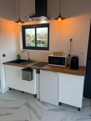 Cuisine ou kitchenette dans l'établissement La Suite du Maine SAINTES