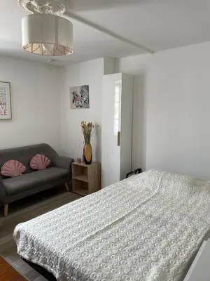 Un ou plusieurs lits dans un hébergement de l'établissement Studio lumineux au cœur du Vieux Marché