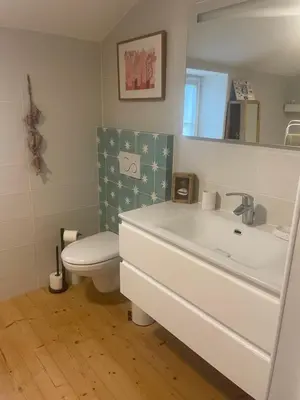 Salle de bains dans l'établissement Gîte du Presbytère Port d'Envaux, Ravissante Maison de charme