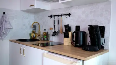 Cuisine ou kitchenette dans l'établissement Studio 130 à 8 min à pied du Futuroscope 1 à 4 pers