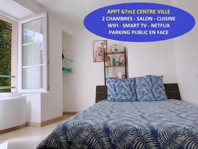 Plan de l'établissement Apt 67m2 hyper centre: 2 chambres, cuisine TV wifi