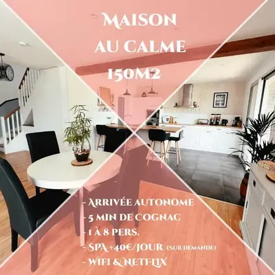 Maison au calme à 5min de Cognac pour 1 à 8 pers