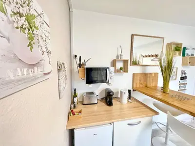 Cuisine ou kitchenette dans l'établissement Studio cosy Bali 1 à 4 pers porte du Futuroscope
