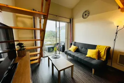 Coin salon dans l'établissement Bel Appartement Avec Balcon Proche Du Lac
