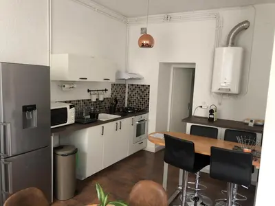 Cuisine ou kitchenette dans l'établissement Le Vintage - 15 min FUTUROSCOPE