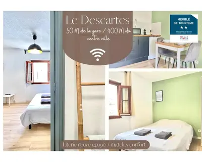Un ou plusieurs lits dans un hébergement de l'établissement Le Descartes, à 50m de la gare Fibre/TV connecté
