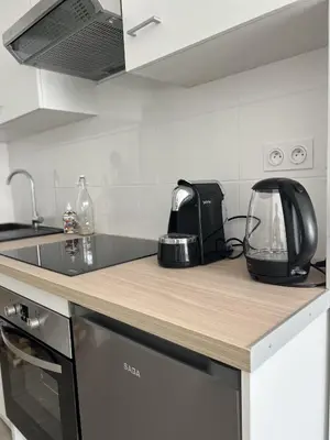 Cuisine ou kitchenette dans l'établissement Appartement situé en plein coeur du centre-ville