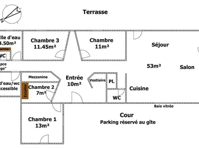 Plan de l'établissement Gîte écoresponsable avec 4 chambres, terrasse et activités, proche LPO, chauffage au sol - FR-1-426-486