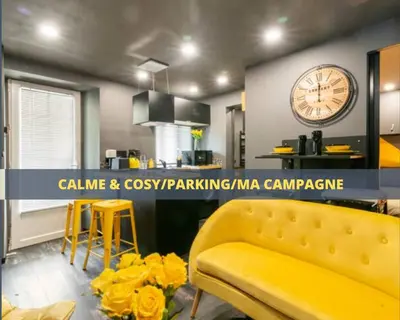 Coin salon dans l'établissement Black & y'hello T2 : WIFI/PARKING/ 5' centre-ville