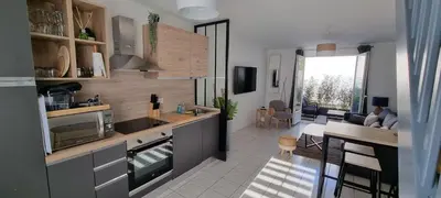 Cuisine ou kitchenette dans l'établissement En hypercentre, Le Nature Zen - Appart avec terrasse entièrement rénové - Netflix - Amazon Prime -