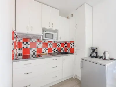 Cuisine ou kitchenette dans l'établissement Appartement 4 Pers. Terrasse Clim, Piscine Collective - FR-1-258-203