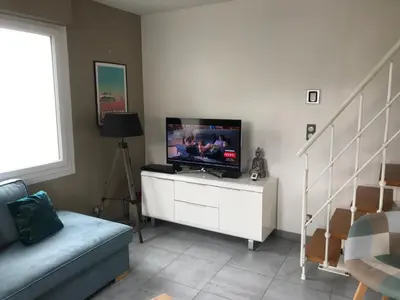 Télévision ou salle de divertissement dans l'établissement Pavillon 50 m² avec terrasse