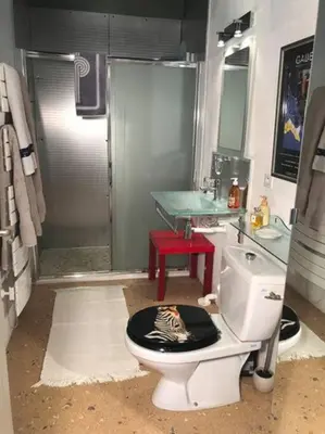 Salle de bains dans l'établissement gîte 2 à 4 personnes (SPA, Sauna, piscine chauffée)